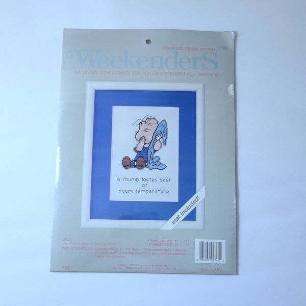 Vintage Weekenders Linus Cross Stitch Kit, Peanuts Character Cross Stitch Kit, Peanuts Linus w/ Blanket, Vintage Cross Stitch, *Description