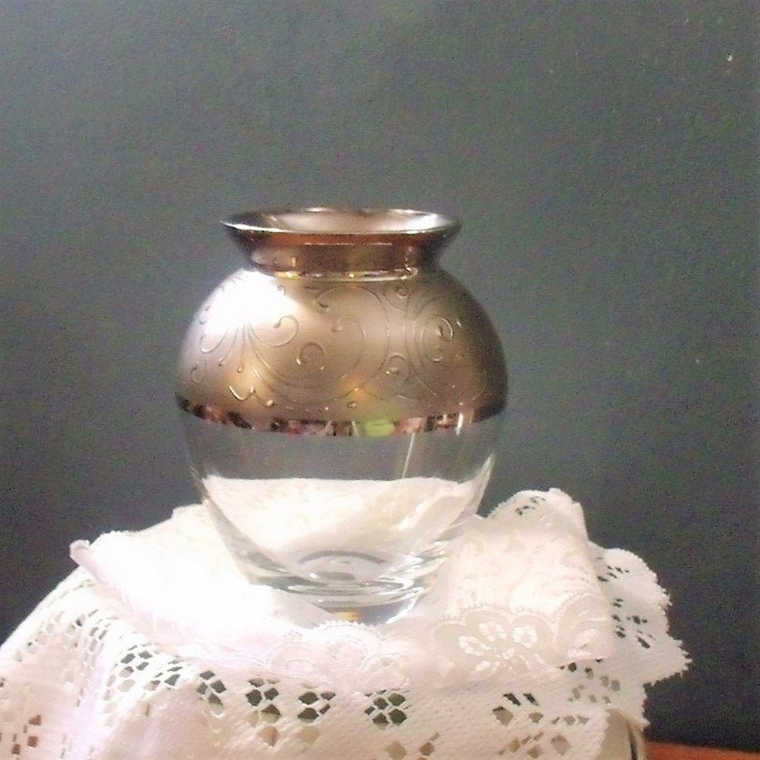 Vintage Pasabahce Vase, Silver Rim Vase Made in Turkey, Silver Swirl