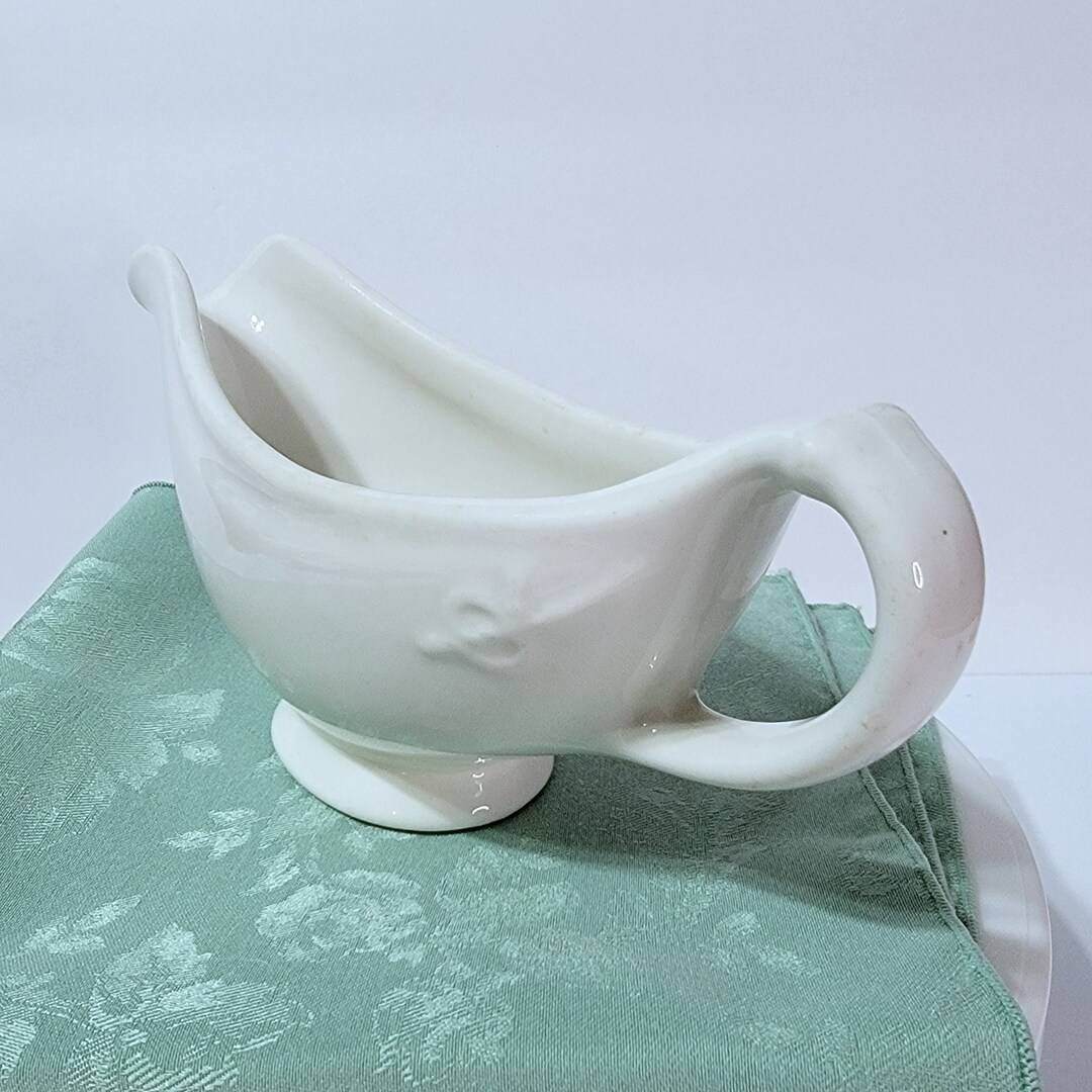 1940s USMC Ironstone Ceramic Gravy Boat, WWII Quartermasters Mess Hall