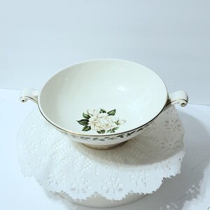 1950s Hall Pottery Cameo Rose Bowl: Mid-Century Serving Bowl with Gold Trim, (Description Below)