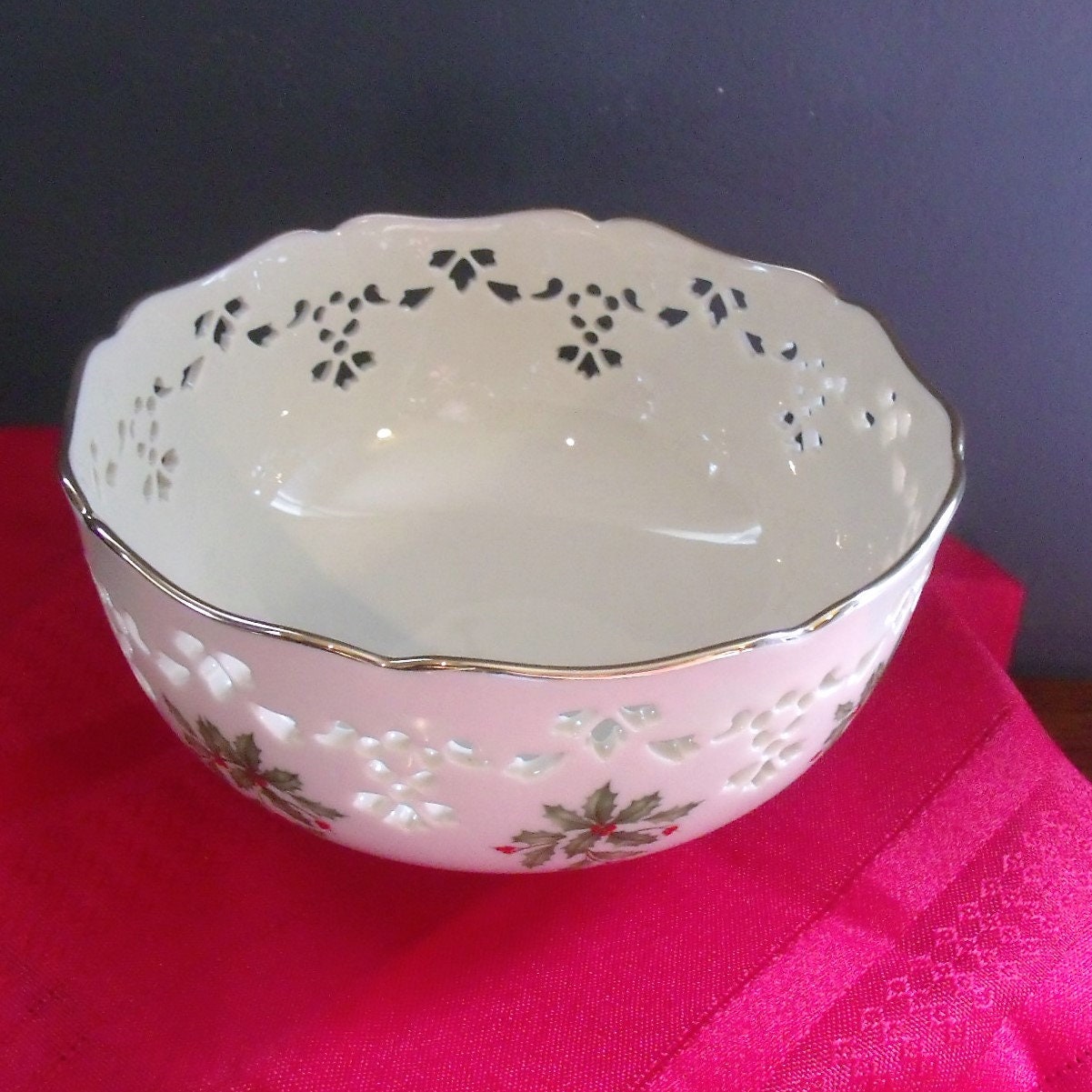 Vintage Lenox Holly Pattern Bowl Lenox Lace Edge Bowl Lenox Etsy
