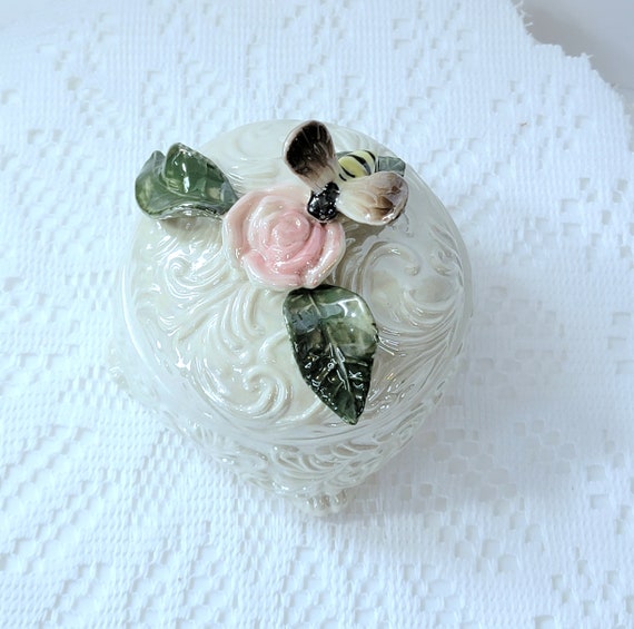 1970's Lustreware Trinket Dish, Bee On Rose Ceram… - image 3