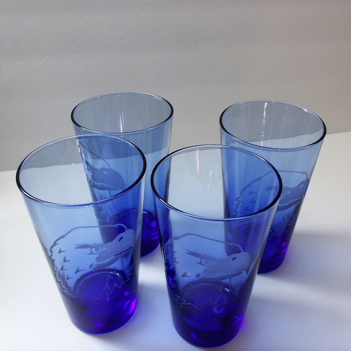 1980s Libbey Glasses 4 Libbey Etched Eagle Cobalt Glasses Etsy