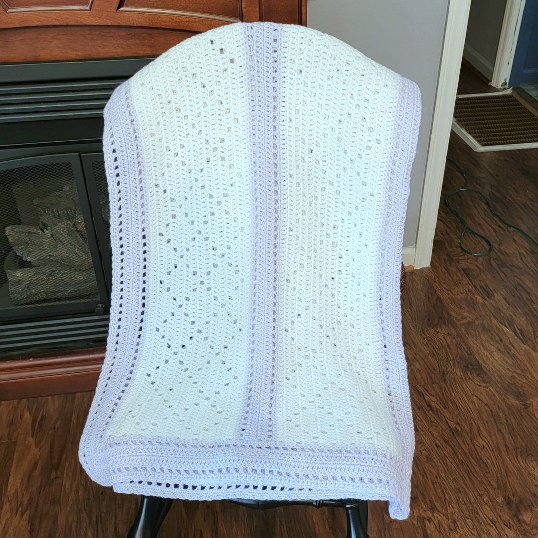 Vintage Crochet Baby Blanket Light Purple and White Baby Etsy