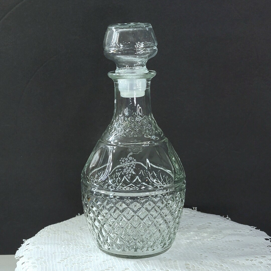 1980s Princess House Decanter, Princess House Grape and Crown Decanter
