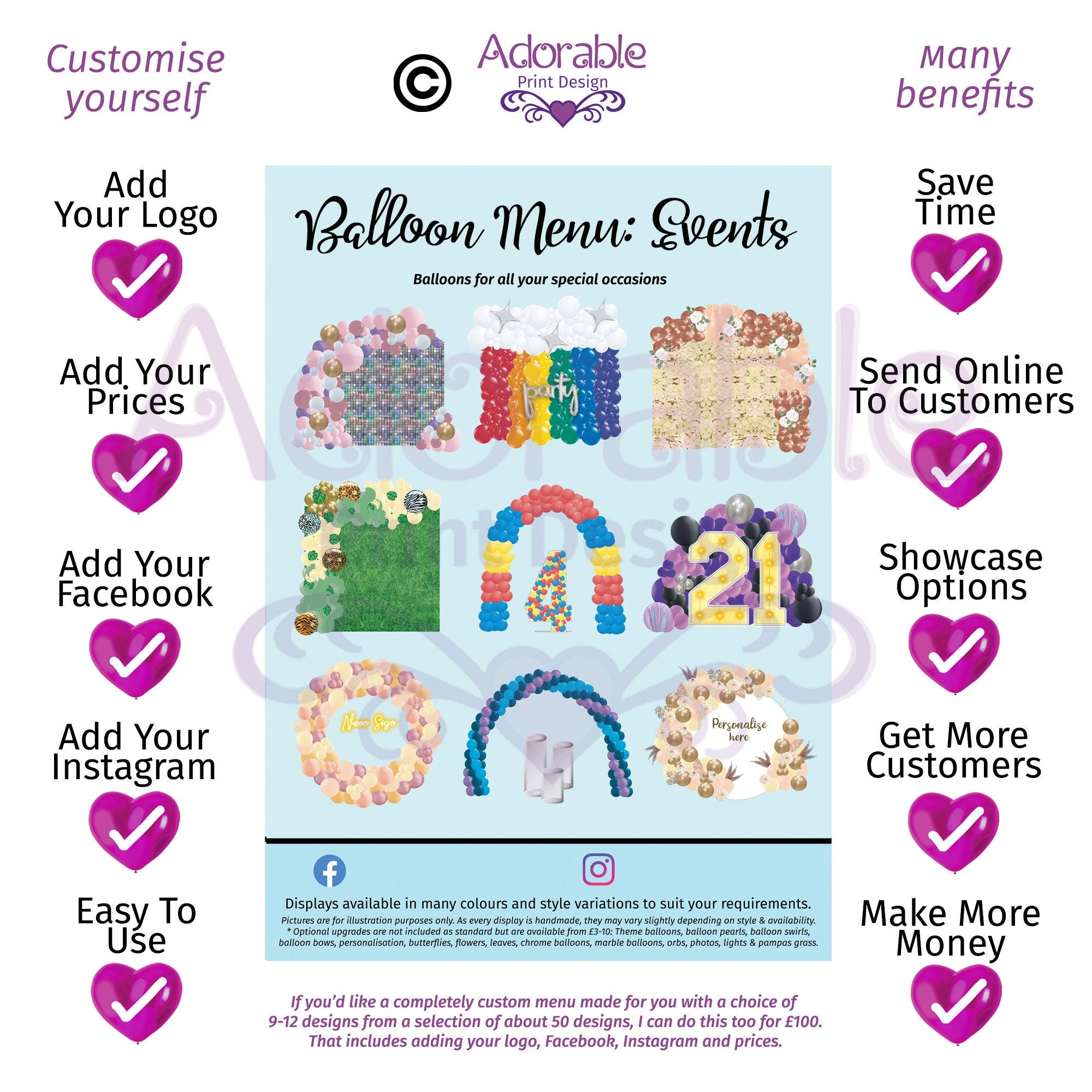 Balloon Menu for Events. Balloon Garland Shimmer Wall LED Etsy