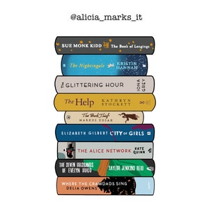 May include: A stack of 12 paperback books with colorful covers. The titles include "Where the Crawdads Sing", "The Seven Husbands of Evelyn Hugo", "The Alice Network", "City of Girls", "The Help", "Glittering Hour", "The Nightingale", "The Book of Longings", "The Book Thief", and "The Alice Network".