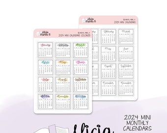 2024 Mini-Monatskalender Aufkleber | Planner Aufkleber | Bujo Sticker