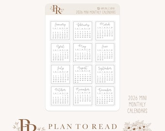 2026 Mini Monthly Calendar Stickers | Planner Sticker | Bujo Stickers