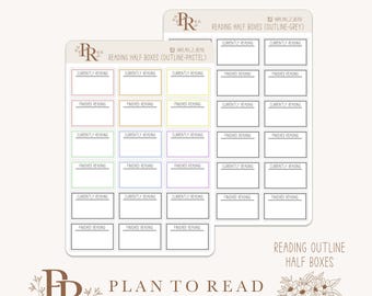 Esquema de cuadros de lectura / Medias cajas / Pegatinas de planificador / Pegatinas de Bujo