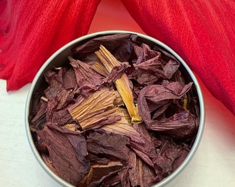 Red Hibiscus Herbal Tea Homegrown, Flower Tea, Hibiscus Tisane, Hibiscus Infusion, Hibiscus Decoction, Organic Hibiscus Looseleaf Tea Tin