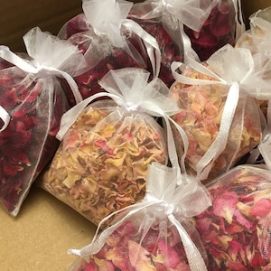 Bolsitas de pétalos de rosa, bolsita con fragancia de rosa, pétalos de rosa para bodas, decoración de pasillos, flores secas para decoración, confeti de mesa natural, rosa seca