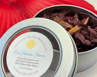 Red Hibiscus Herbal Tea Homegrown, Flower Tea, Hibiscus Tisane, Hibiscus Infusion, Hibiscus Decoction, Organic Hibiscus Looseleaf Tea Tin