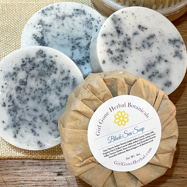 Black Sea Donkey Milk Soap, Black Lava Sea Salt Soap, Handmade Botanical Soap, Herbal Soap, All-Natural Soap, Round Soap Cake, Gift Soap