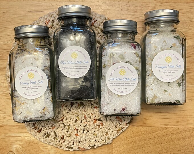 Botanical Bath Salts Gift Set of 4, Herbal Bath Soak, Flower Bath Salts, Organic Bath Spa Salts, Spa Gift, Self Care Kit, Care Package