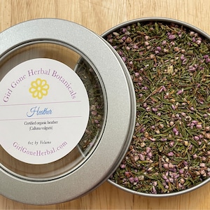 Heather Flower Herb, Organic Heather Tea, Calluna vulgaris, Heather Infusion, Herbal Tea Tin, Organic Herbs