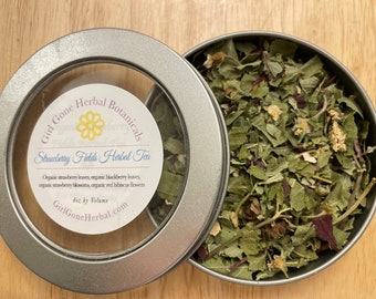 Infusión de fresa e hibisco, tisana, té orgánico Strawberry Fields de hojas sueltas, lata de té de regalo, té de la tarde, té de verano, té helado
