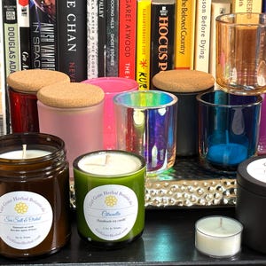 Colorful Glass Soy Candle Mini Jars, Scented Soy Container Candle, Garden Candle, Mini Jar Candle, Botanical Candle, Wine Bottle Candle