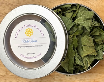 Hierba de hoja de violeta, Té orgánico de hoja de violeta, Hoja de viola soria, Infusión de hoja de violeta, Lata de té de hierbas, Hierbas orgánicas