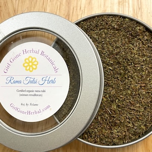 Tulsi Rama Herb, Organic Holy Basil Tea, Ocimum tenuiflorum, Tulsi Holy Basil Infusion, Herbal Tea Tin, Organic Herbs