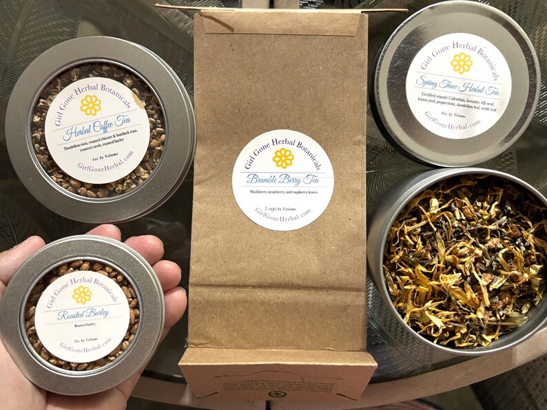 Organic Herbal Tea Tins, Handmade Loose Herbal Tea, Caffeine Free Tea, Herbal Infusions, Herbal Tisanes, Tea Samples, Girl Gone Herbal Tea image 2