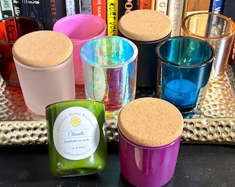 Mini pots pour bougies colorées en verre, bougie parfumée à la cire de soja pure de 4 oz avec couvercle en liège naturel écologique