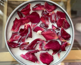 Rose Petal geurkaars, 100% alle natuurlijke sojakaars, liefdeskaars, sensuele kaars, romantische kaars, bloemenkaars, met de hand gegoten 8oz kaars