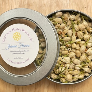 Jasmine Flower Herb Tin, Jasmine Herbal Tea, Jasmine Infusion, Jasmine Decoction, Organic Looseleaf Tea Tin