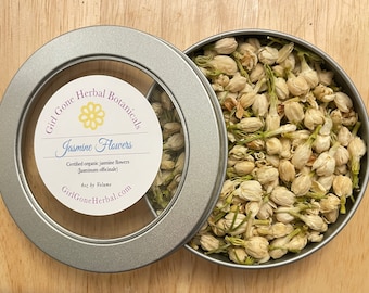 Jasmine Flower Herb Tin, Jasmine Herbal Tea, Jasmine Infusion, Jasmine Decoction, Organic Looseleaf Tea Tin