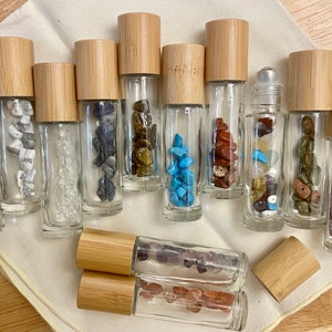 Aromatherapy Crystal Roller Ball, Chakra Roll On Fragrance, Gemstone Pocket Perfume, Botanical Perfume, Refillable/Glass/Bamboo/Sustainable