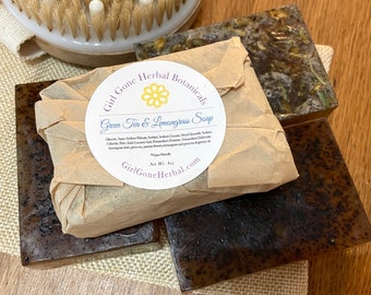 Jabón vegano de té verde y hierba limón, jabón botánico artesanal, jabón herbal, jabón totalmente natural, pastilla de jabón, jabón de regalo, jabón sin colorantes, jabón de coco
