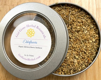 Elderflower Herb, Organic Elderflower Tea, Sambucus nigra Flowers, Elderflower Infusion, Herbal Tea Tin, Organic Herbs