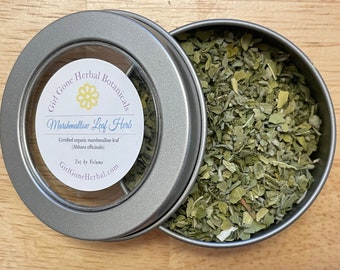 Marshmallow Leaf Herbal Tea, Marshmallow Leaf Infusion, Marshmallow Leaf Decoction, Loose Leaf Herb Tea Tin
