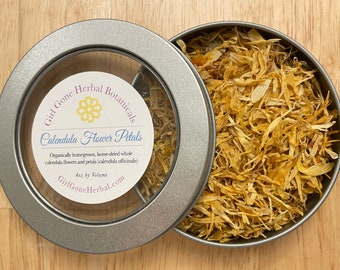 Calendula Petal Herbal Tea, Calendula Petal Infusion, Calendula Petal Decoction, Organic Calendula Looseleaf Tea, Tea Tin
