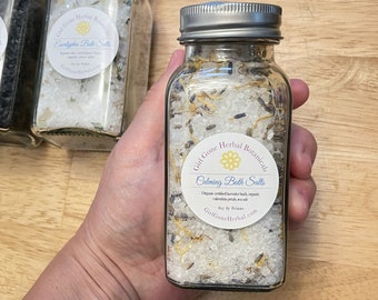 Lavender & Calendula Bath Salts, 6oz Lavender Bath Salts, Bath Soak, Organic Herbal Flower Handmade Bath Spa Salts, Handmade