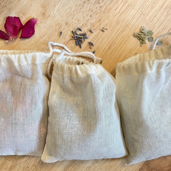 Herbal Laundry Muslin Sachets, Chemical Free Laundry, Natural Scented Clothing, Dried Herb Sachets, Rose/Lavender/Eucalyptus Home Fragrance