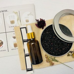 DIY Tinkturen Set, Kräuteraufgüsse, Kräuterabsud, Bio Kräutertinkturen Set für Holunder, Basilikum Tulsi, Zitronenmelisse und viele mehr