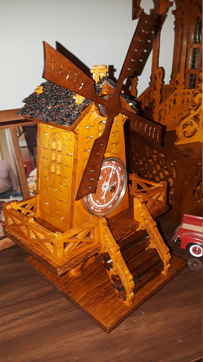 Windmill Fretwork / Scroll Saw Artwork W/ Barometer Etsy