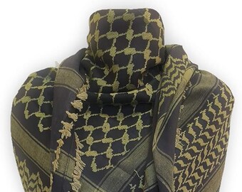 Olive Green Shemagh Head Scarf Neck Wrap Arab Tactical Wear 100% Cotton Face Cover