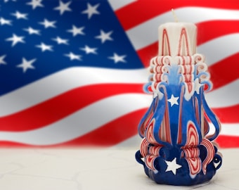 4th of July Taper Candles Flags Hand-Carved Patriotic