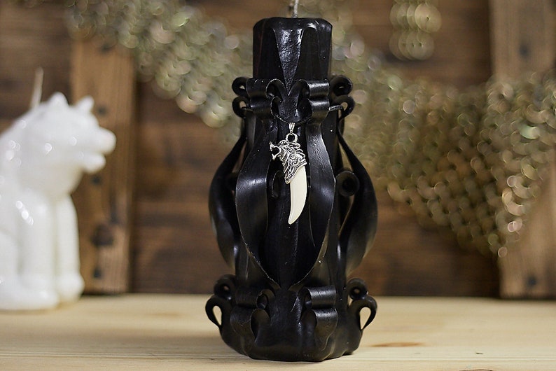 Carved candle Ouroboros Birthday gift 2 in 1 nescklace protection amulet Steel Black candles.