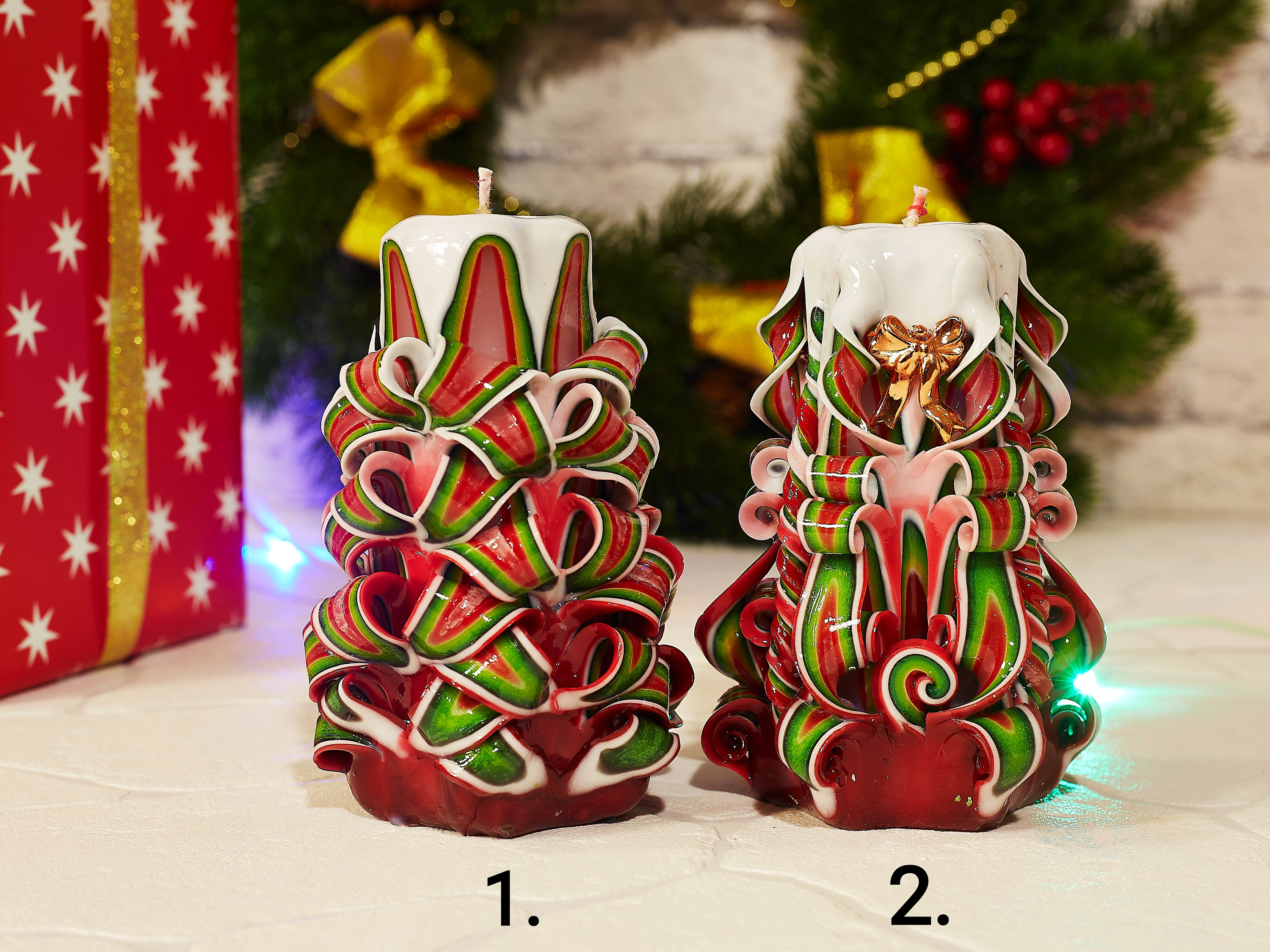 Christmas carved candles Unique Christmas gifts Xmas red Etsy