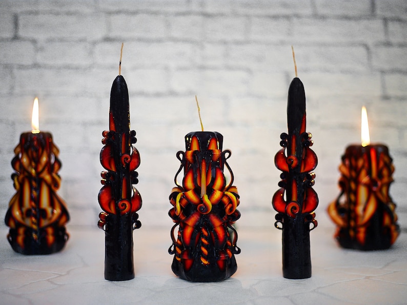 Gothic Unity Carved Candles for Wedding Ceremony Hygge Home Decor. Fire and flame Set Goth Candle Wedding Favor