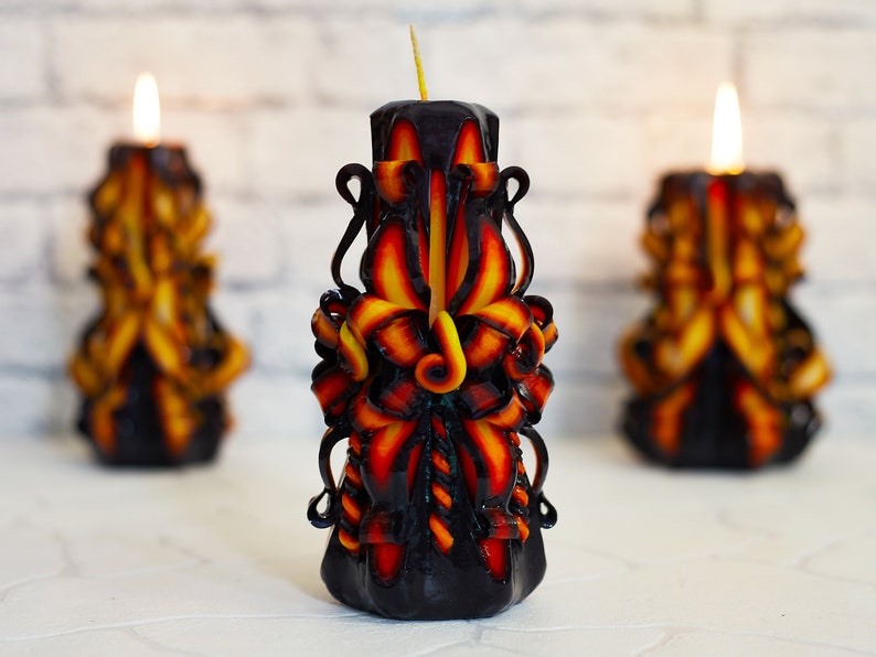 Gothic Unity Carved Candles for Wedding Ceremony Hygge Home Decor. Fire and flame Set Goth Candle Wedding Favor
