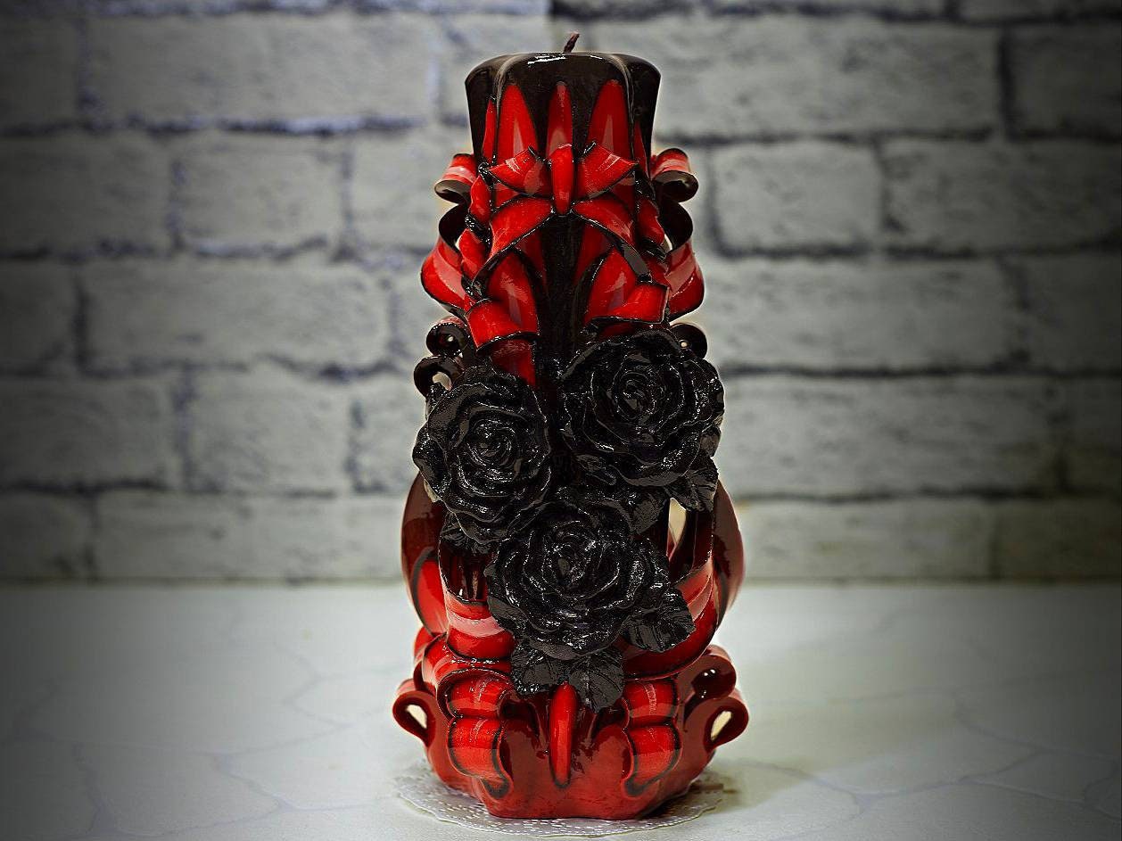 Unique gift for Goth mom Gothic home decor Red Carved Candle Etsy