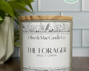 The Forager: Coconut Soy Candle, Basil Lemon Scent Wood Wick
