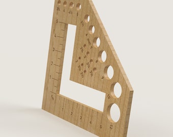 Needle gauge "Little Diamond" for knitting or crochet needles and stitch sample, made of wood or plexiglass