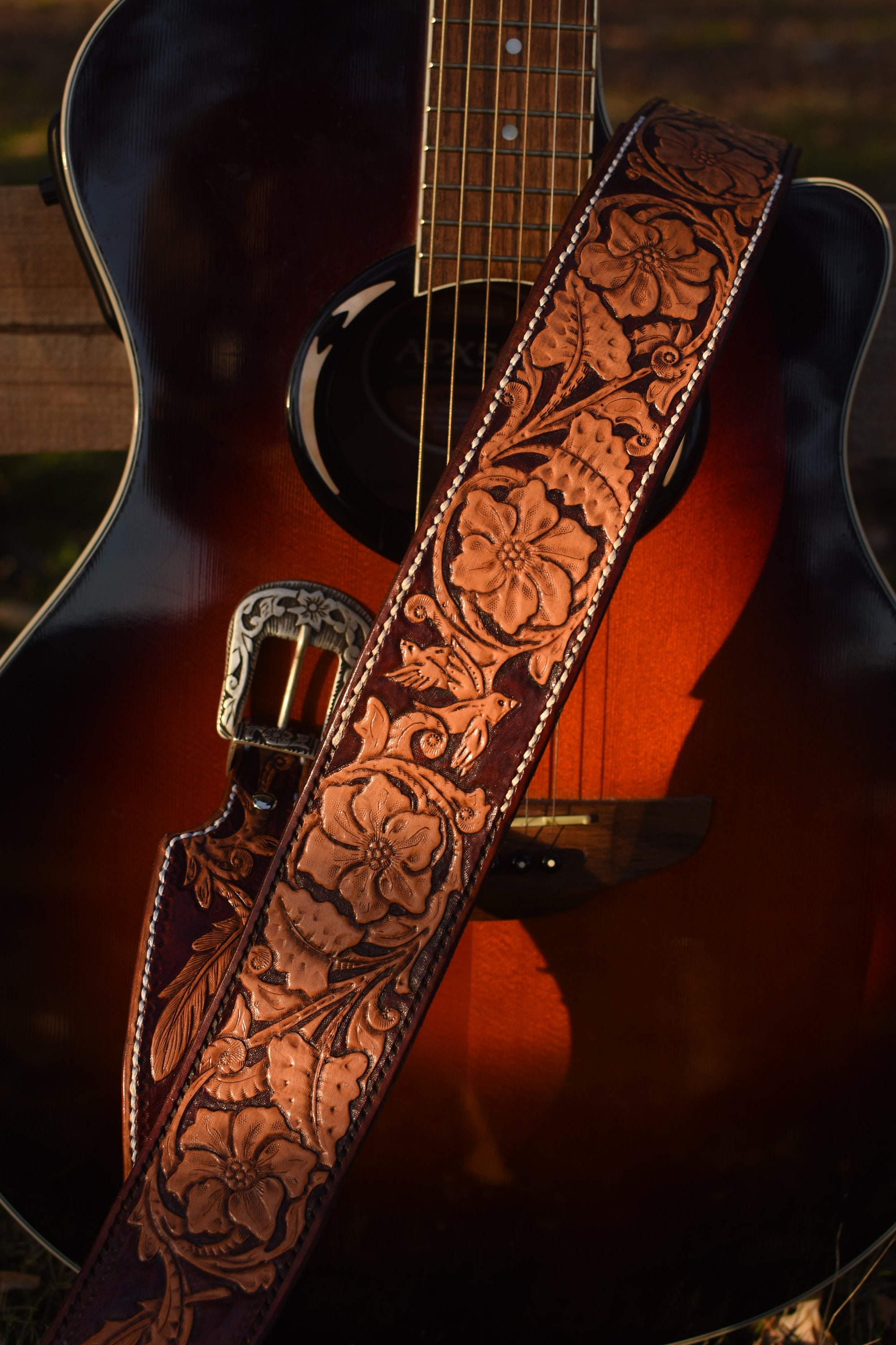 Carved leather guitar strap. Guitar strap. Leather guitar Etsy