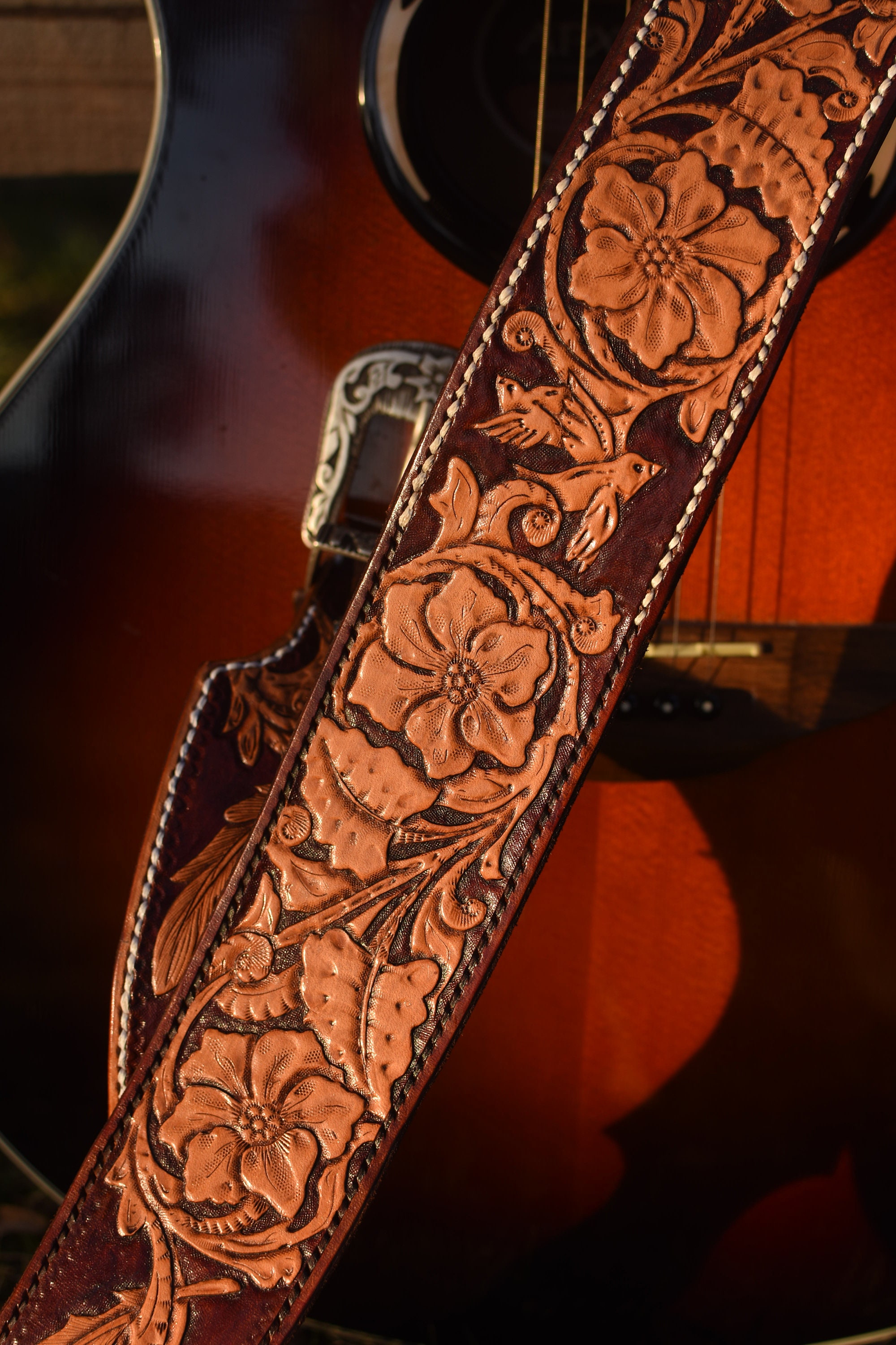 Carved leather guitar strap. Guitar strap. Leather guitar Etsy
