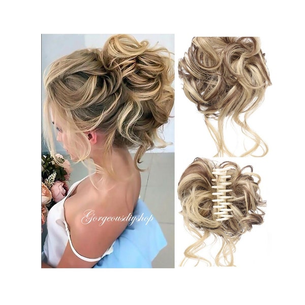 Chignon de cheveux longs bouclés désordonnés de 9 couleurs, extension de cheveux ondulés pour femmes, chignon de cheveux synthétiques en queue de cheval, chignon de mariée élégant, fausse extension de cheveux